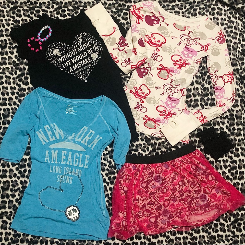 Monster High American Eagle Y2K Scene girl style bundle! Pink blue tutu Kandi